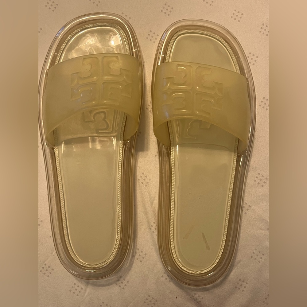 Tory Burch Women's Size 9B Ivory Logo Bubble Jelly Slide Sandal Shoes